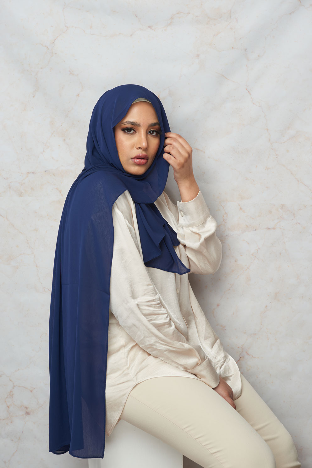Navy Blue Crinkle Chiffon Hijab