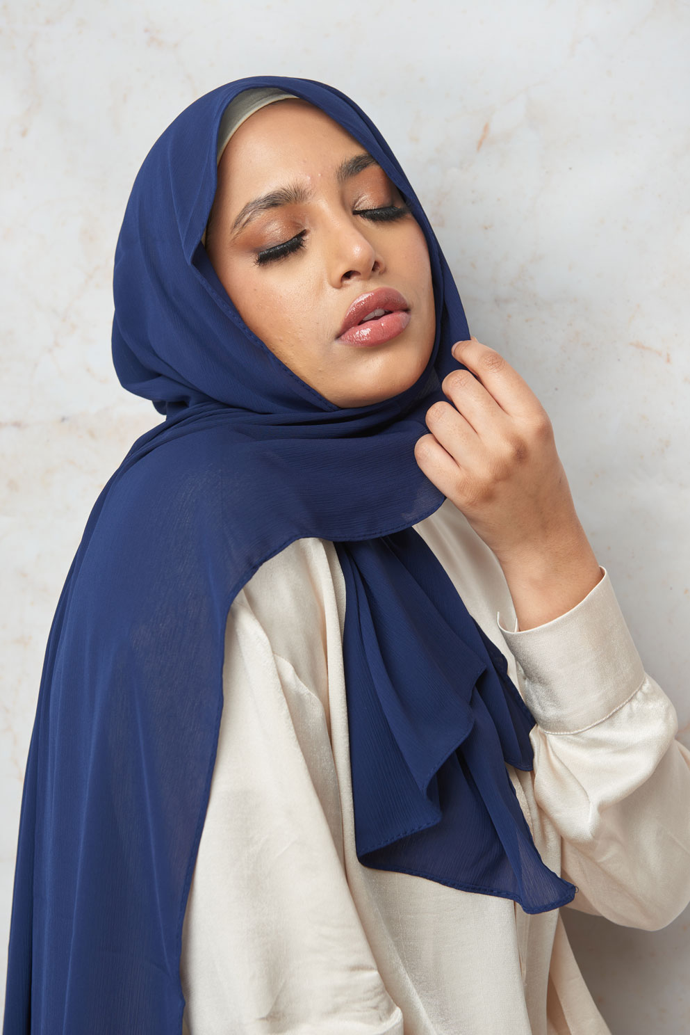 Navy Blue Crinkle Chiffon Hijab
