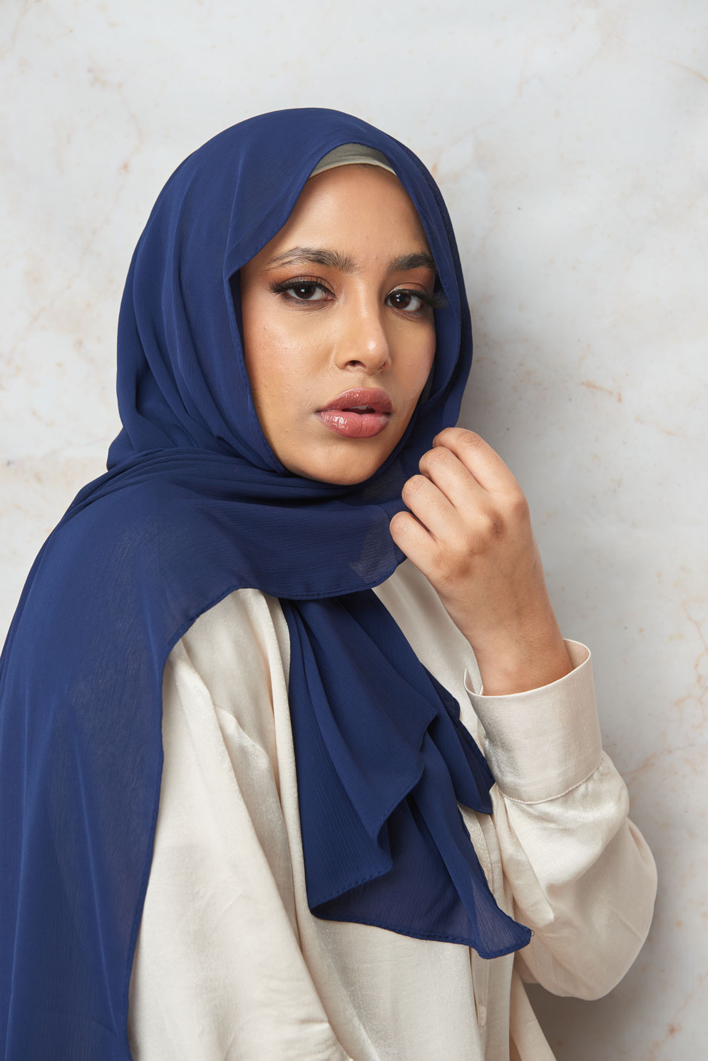 Navy Blue Crinkle Chiffon Hijab