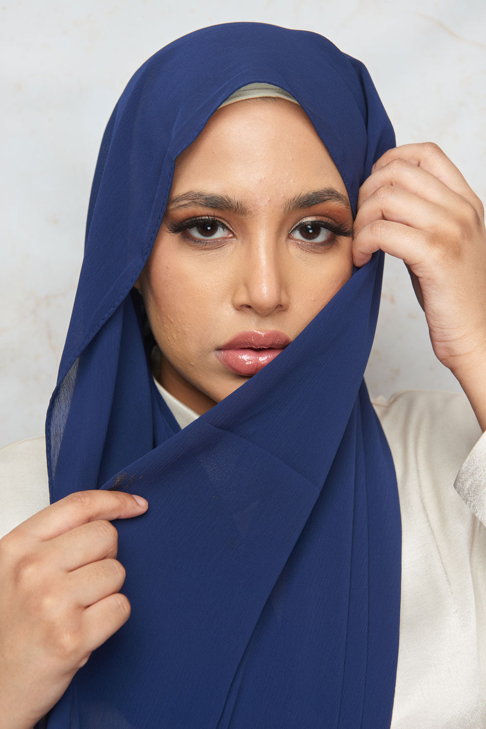 Navy Blue Crinkle Chiffon Hijab