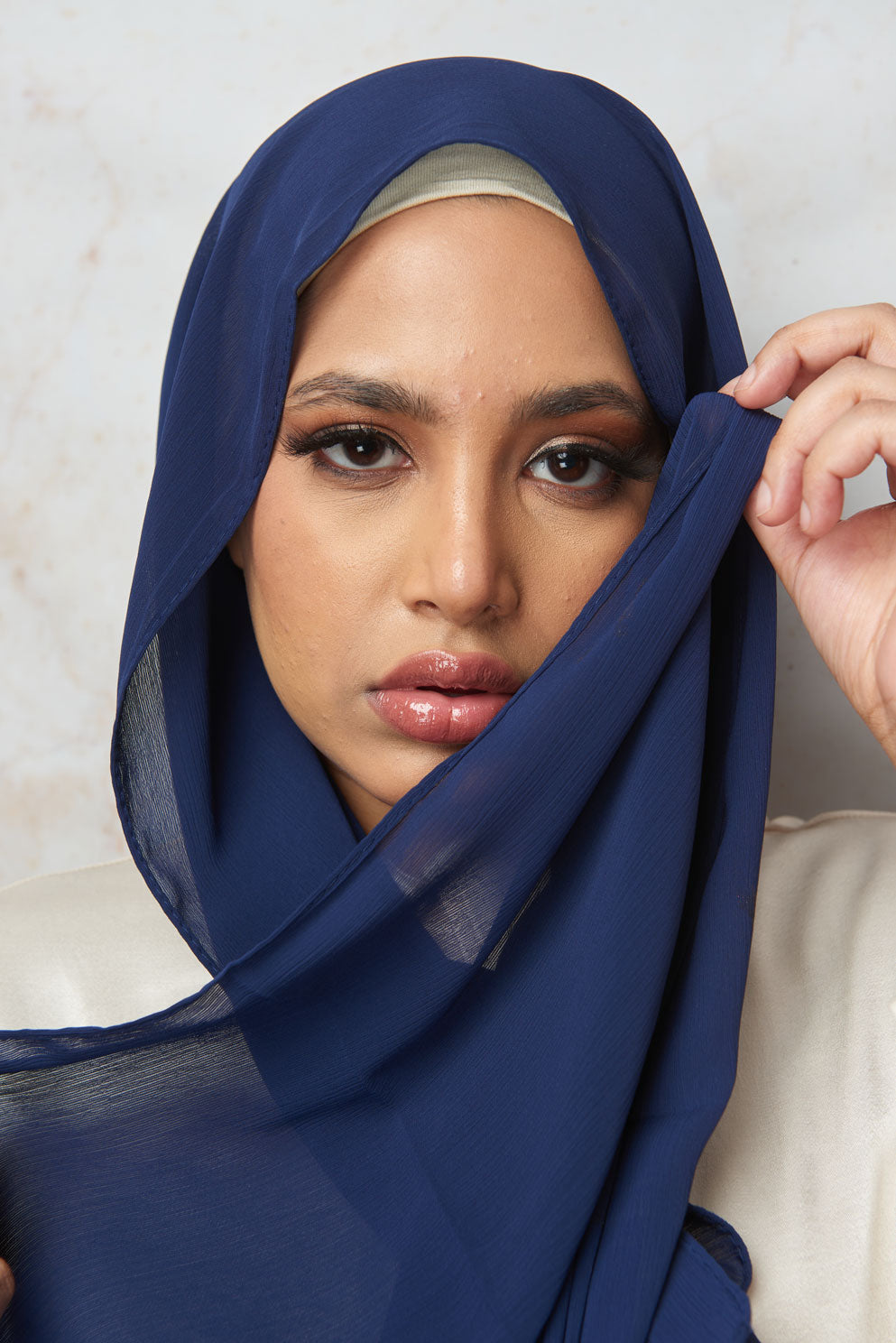 Navy Blue Crinkle Chiffon Hijab