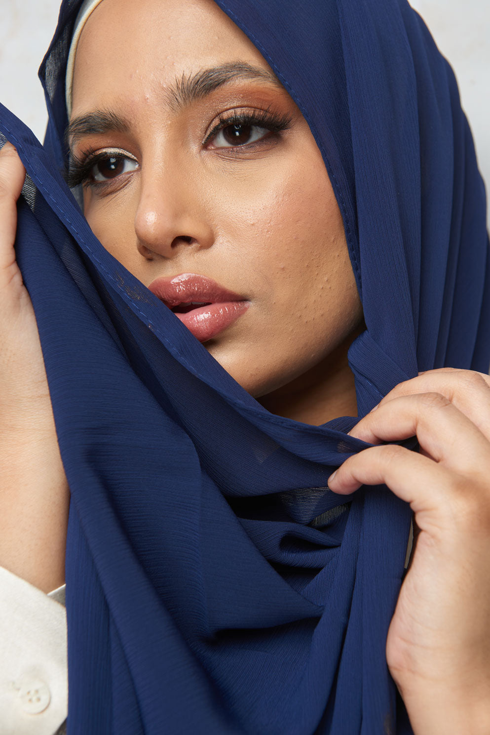 Navy Blue Crinkle Chiffon Hijab