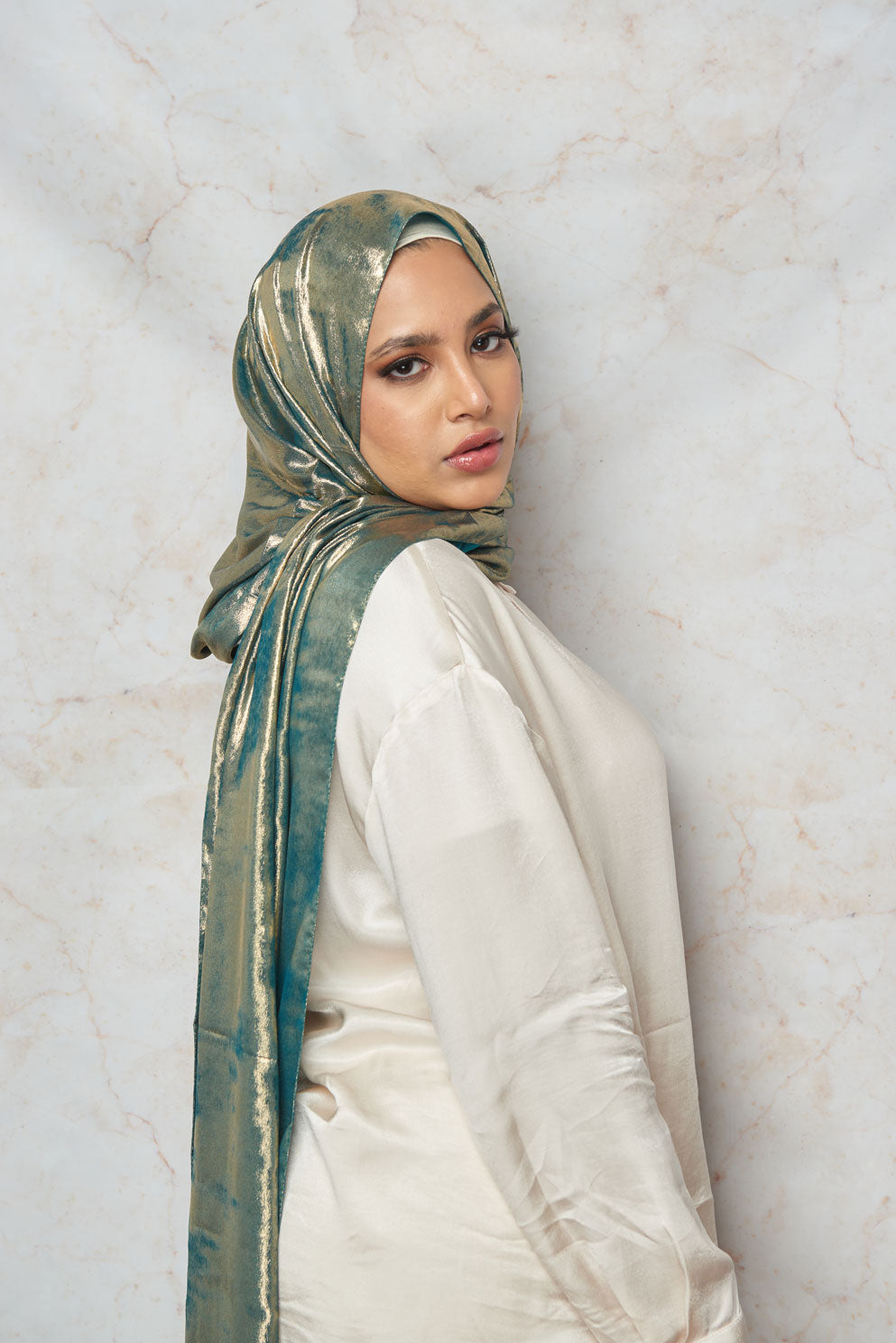 (Summer Breeze Collection) Emerald with Gold Shimmer Hijab