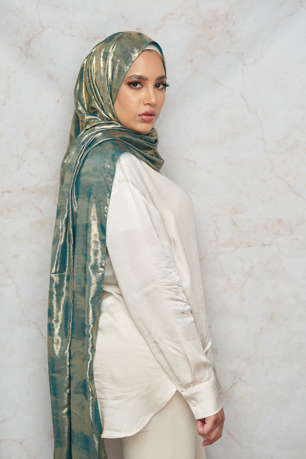 (Summer Breeze Collection) Emerald with Gold Shimmer Hijab