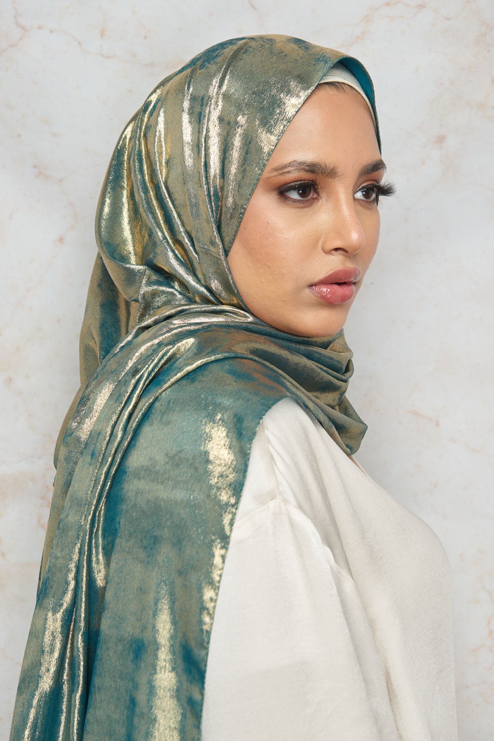 (Summer Breeze Collection) Emerald with Gold Shimmer Hijab