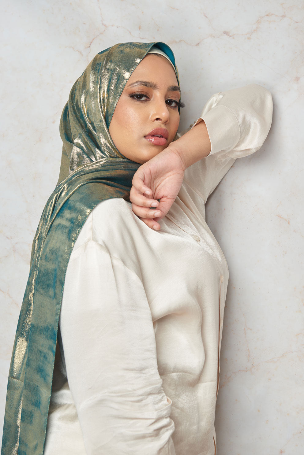 (Summer Breeze Collection) Emerald with Gold Shimmer Hijab