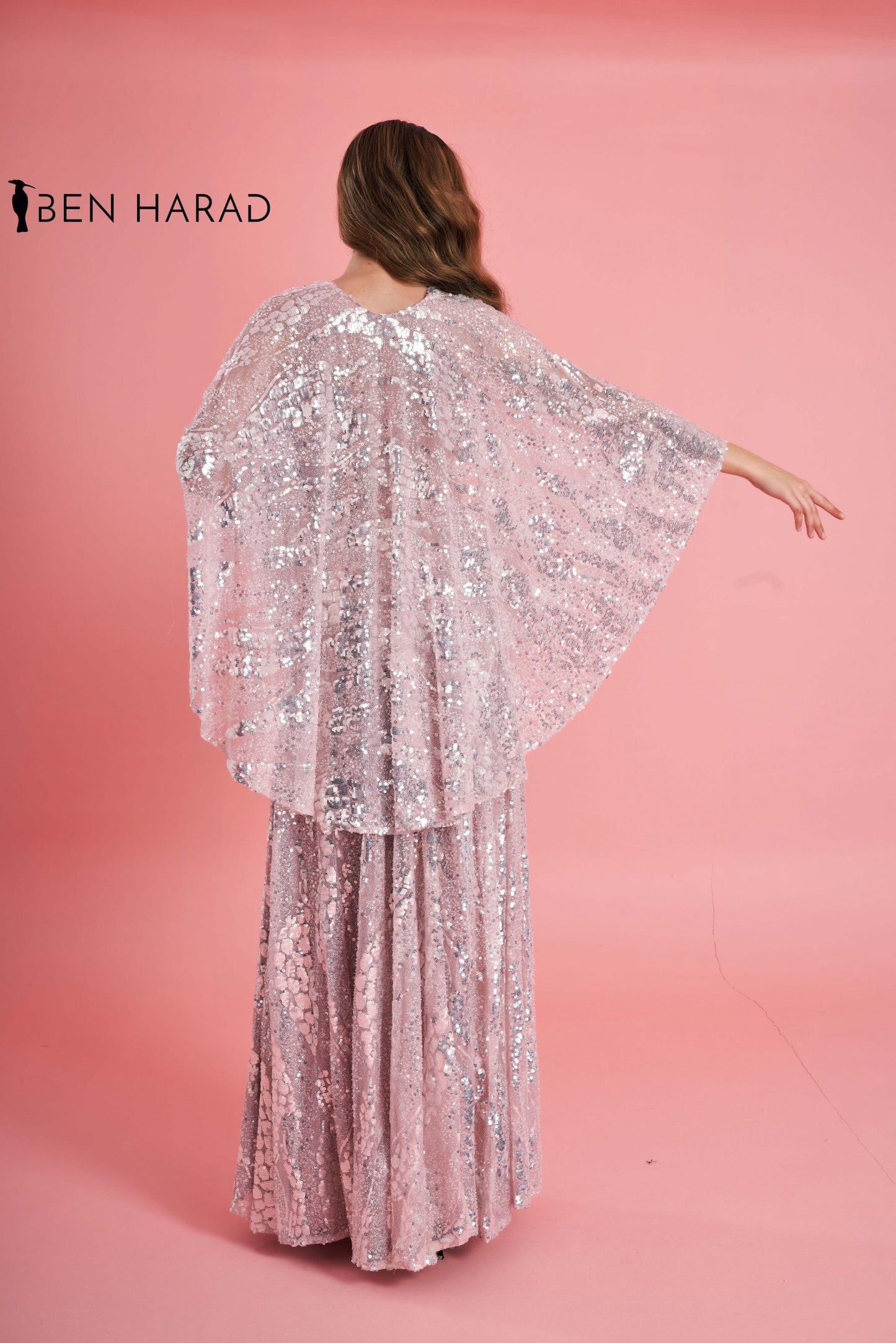 Cloudy Pink Sequin Silvery Embroidered Maxi dress