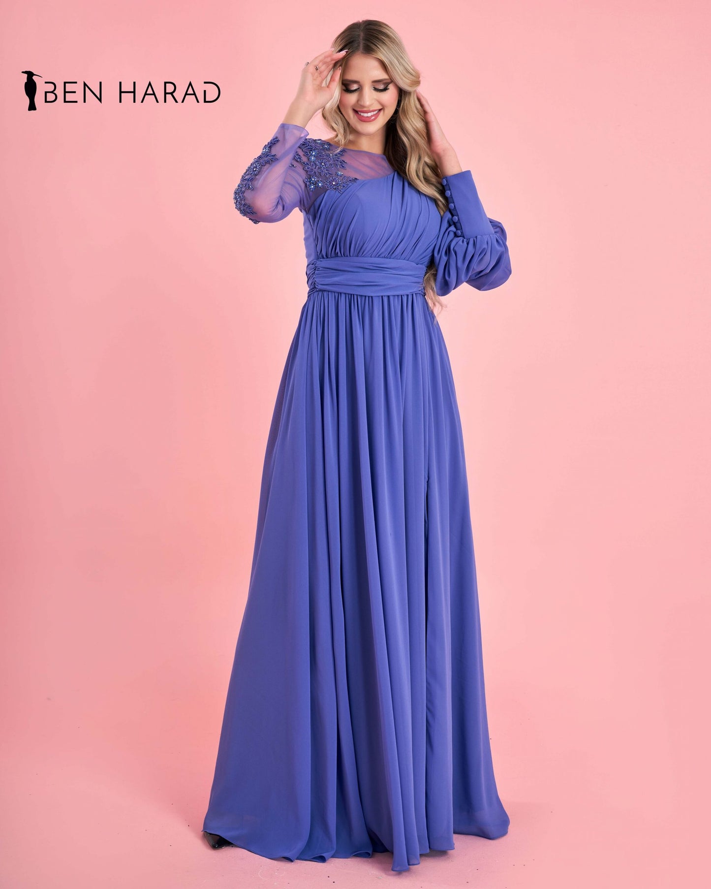 Blue drape wrap One Shoulder Sequin Mesh with Split Thigh Chiffon Maxi Dress