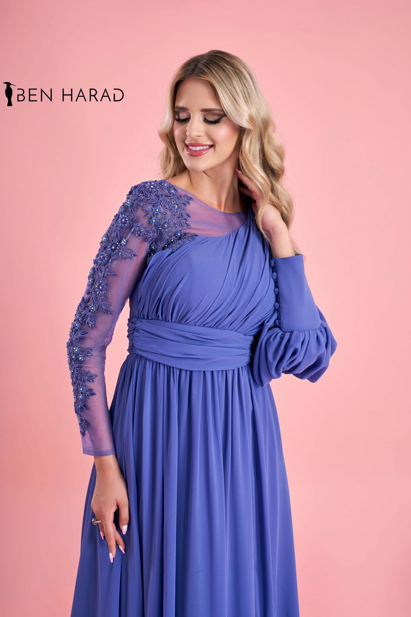 Blue drape wrap One Shoulder Sequin Mesh with Split Thigh Chiffon Maxi Dress
