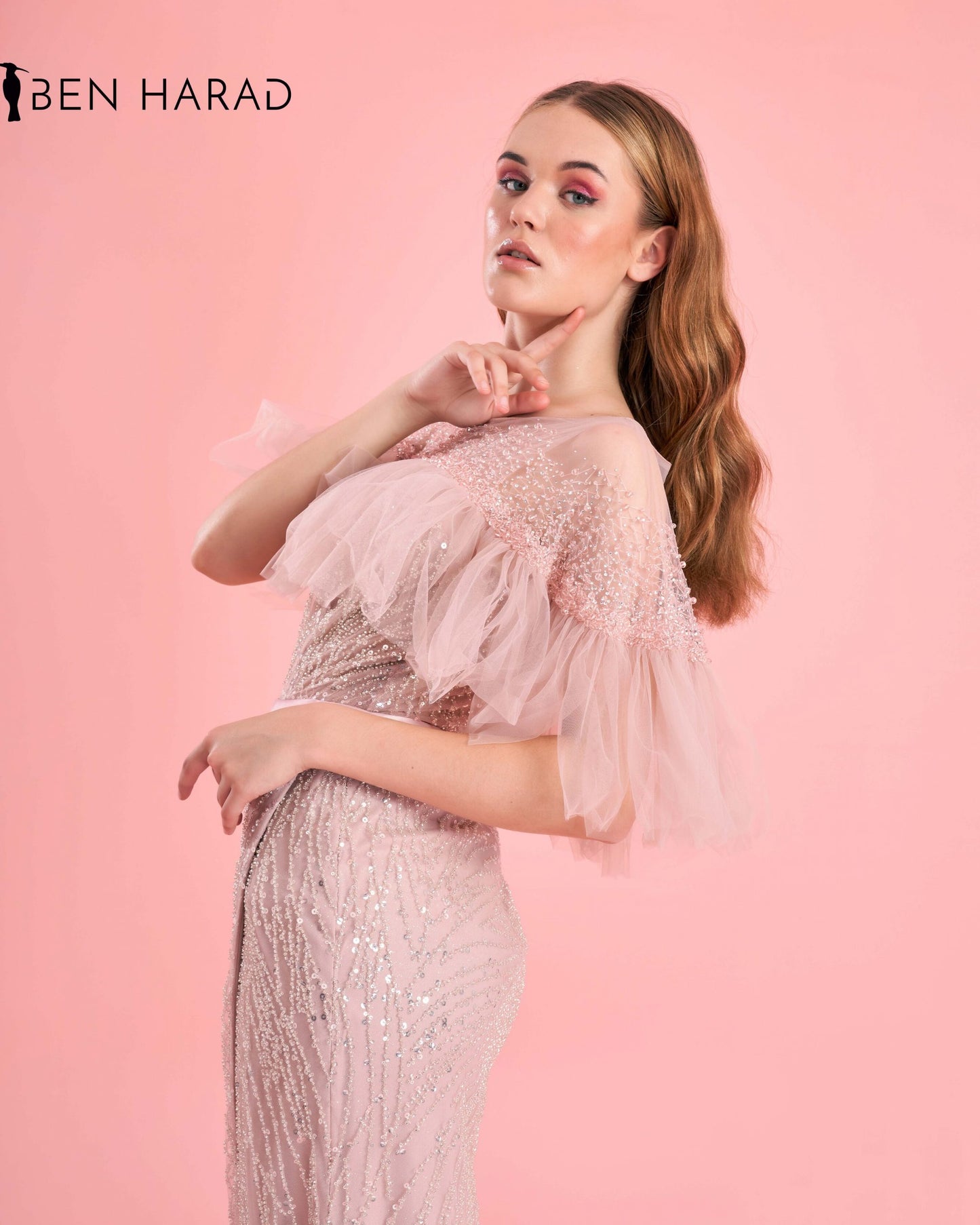 Veiled Pink Sequin Split Thigh Maxi Dress