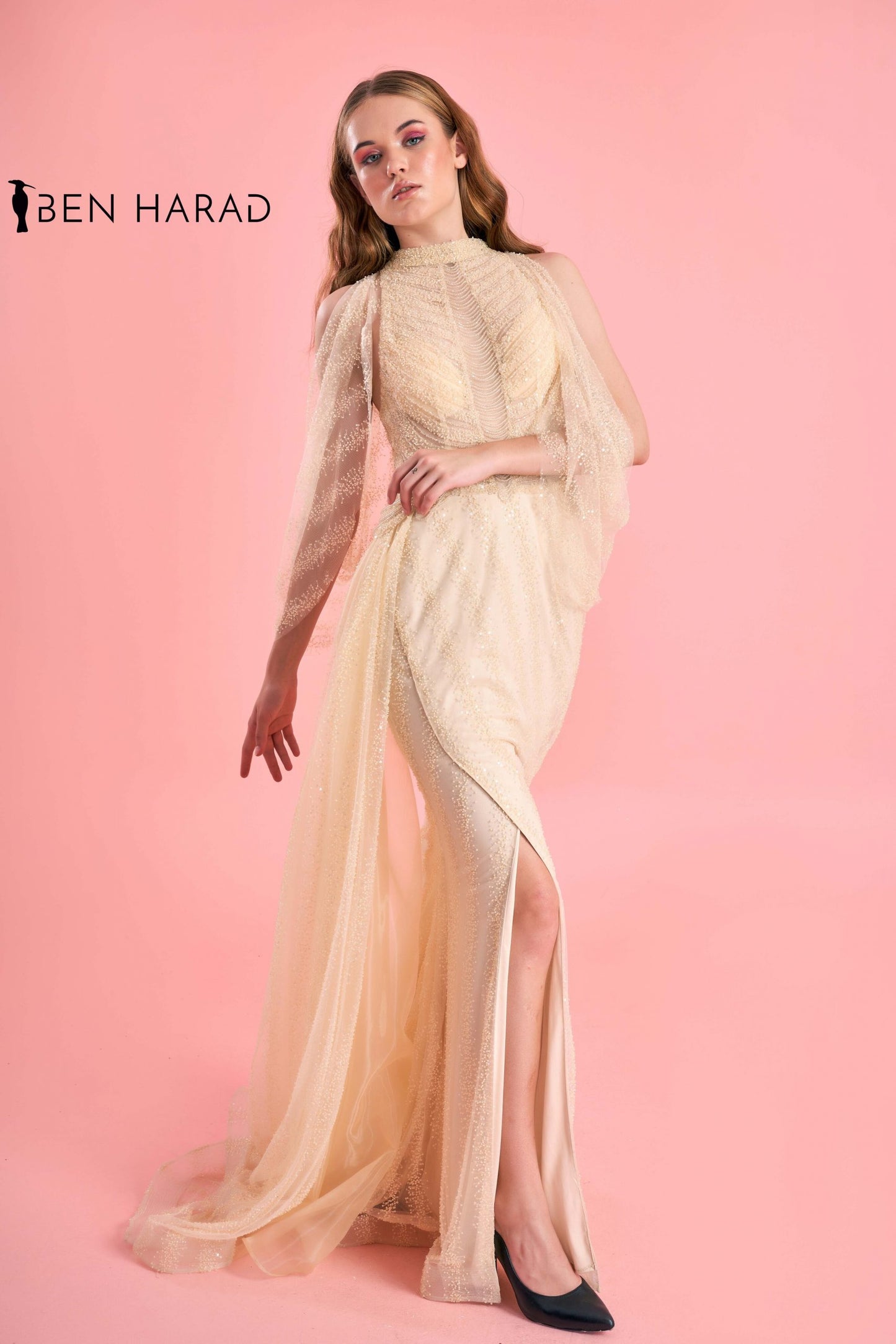 Butter Yellow Split Thigh Sequin Maxi Dress