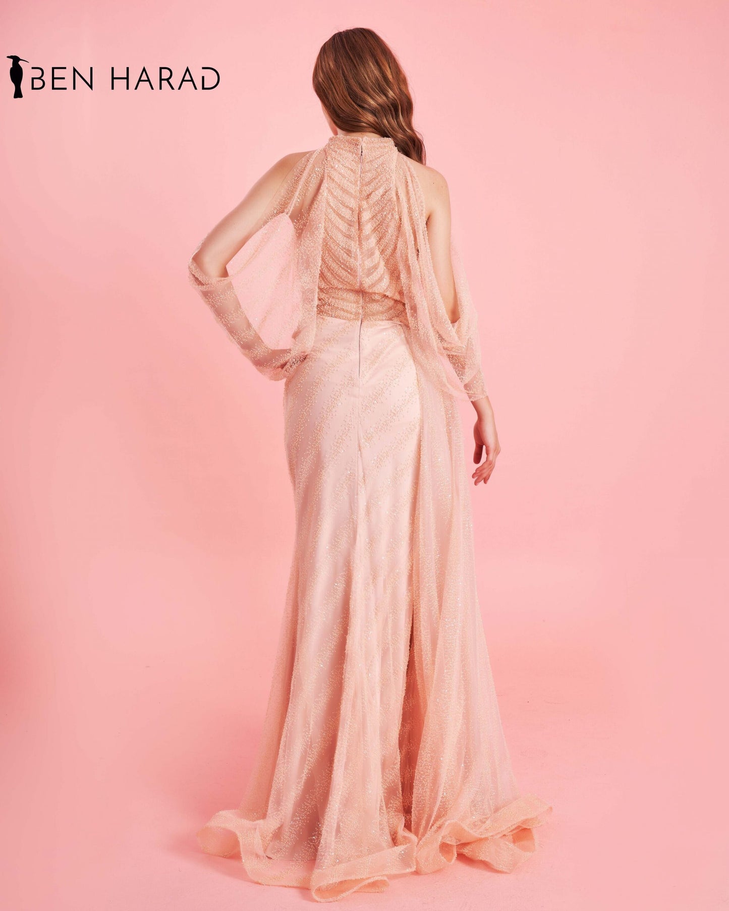 Millennial Pink Split Thigh Sequin Maxi Dress