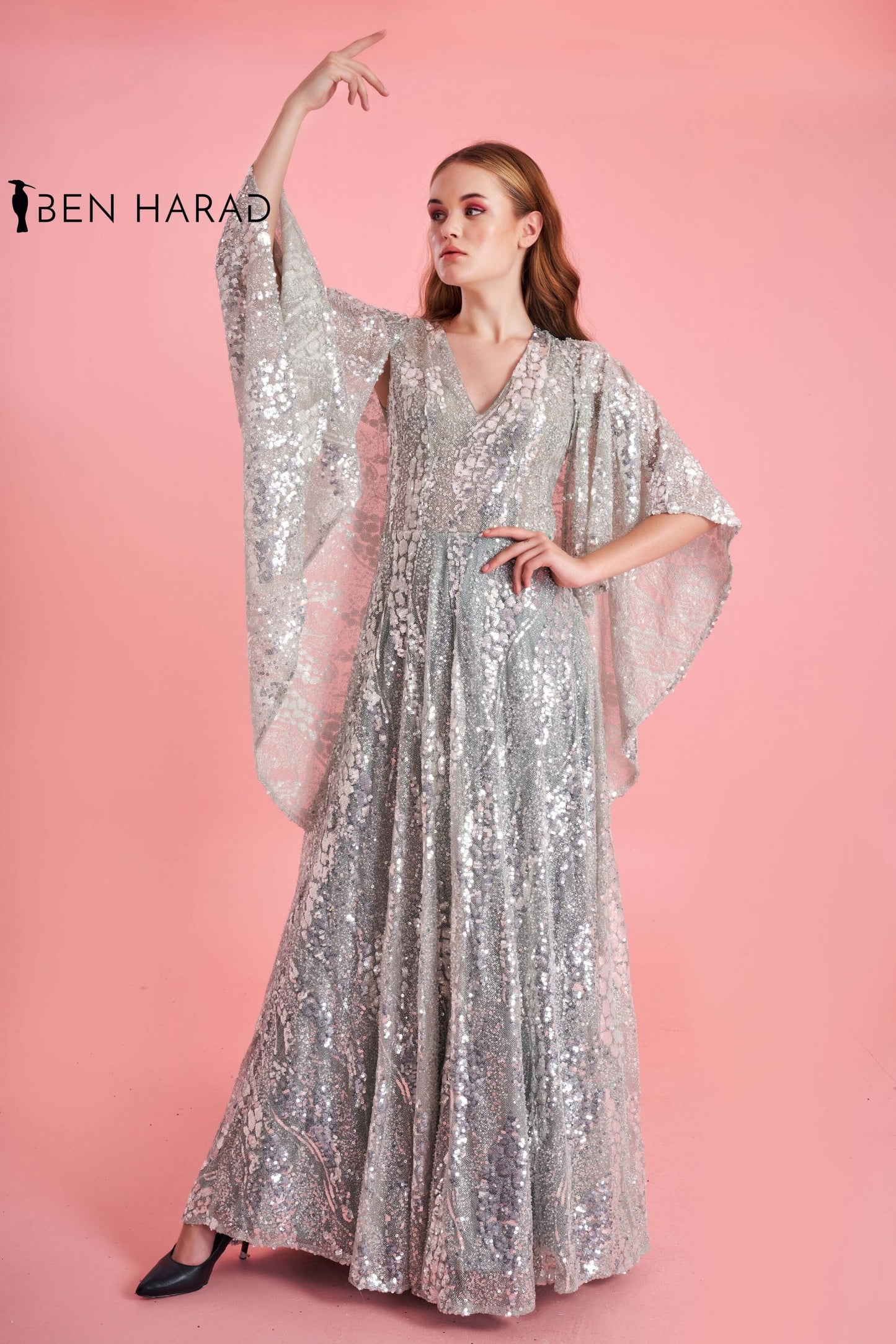Silver Sequin Embroidered Maxi Dress