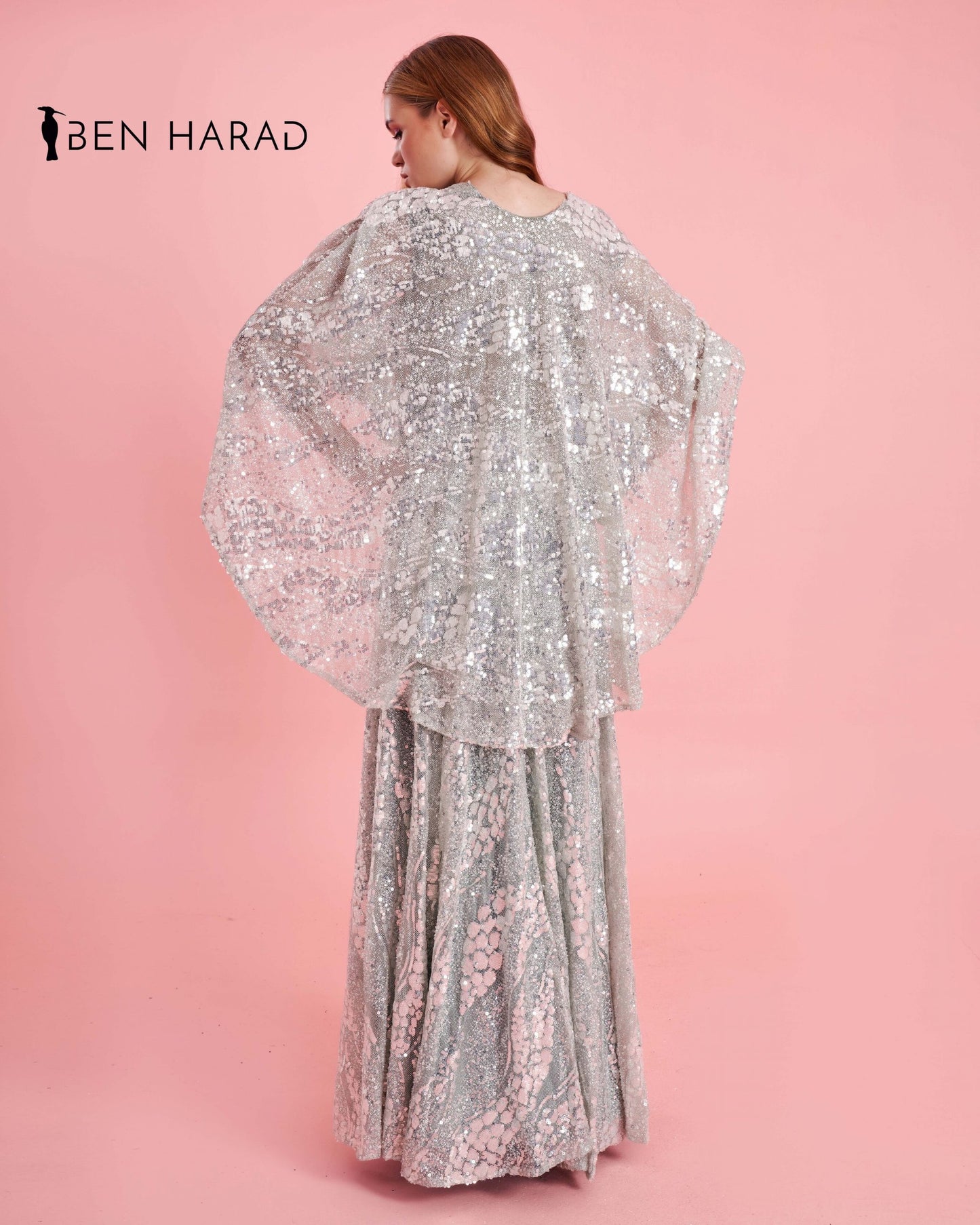 Silver Sequin Embroidered Maxi Dress
