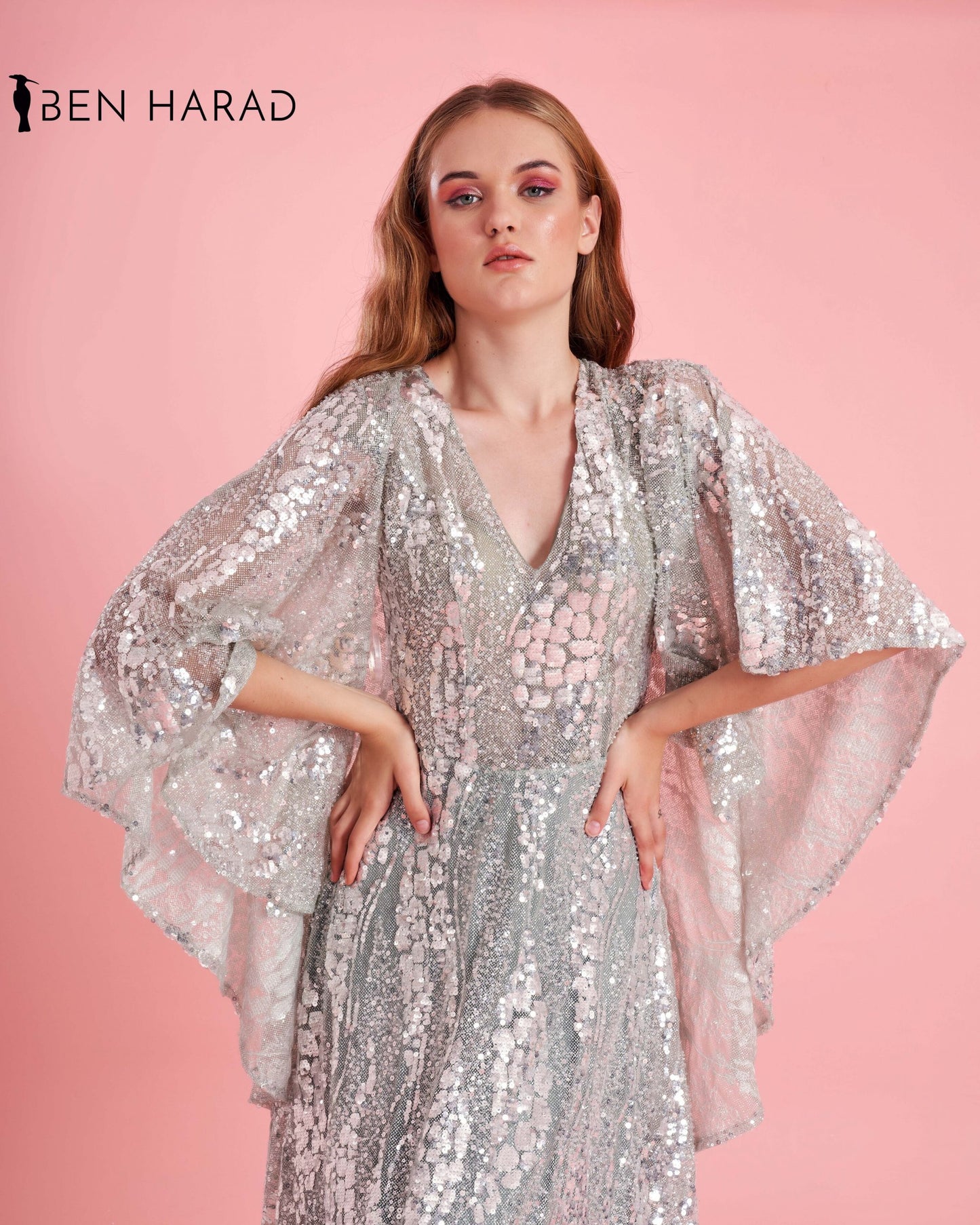 Silver Sequin Embroidered Maxi Dress