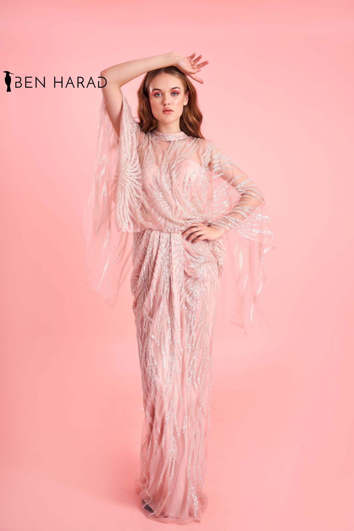 Veiled Pink Sequin Glittery Maxi Dress