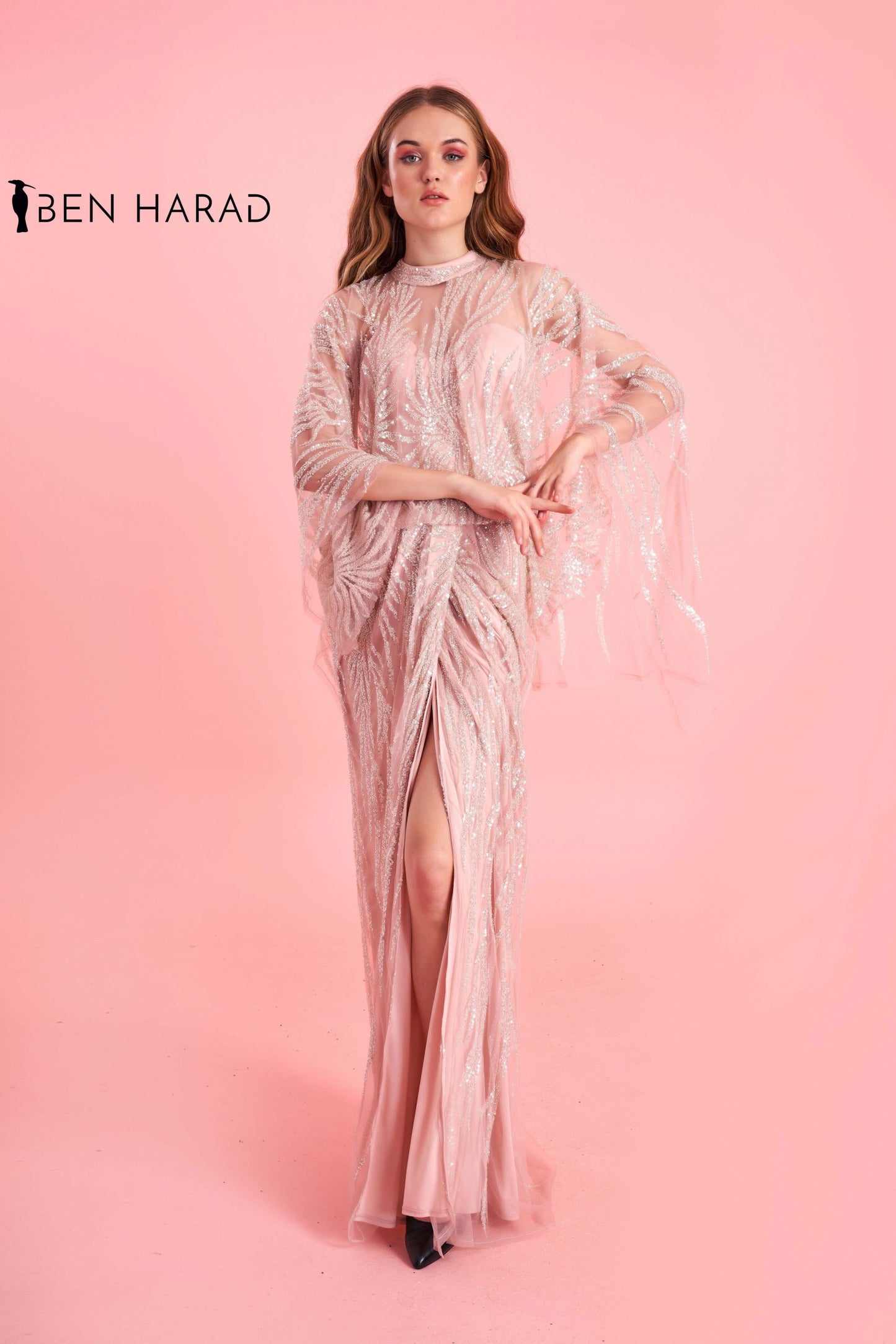 Veiled Pink Sequin Glittery Maxi Dress