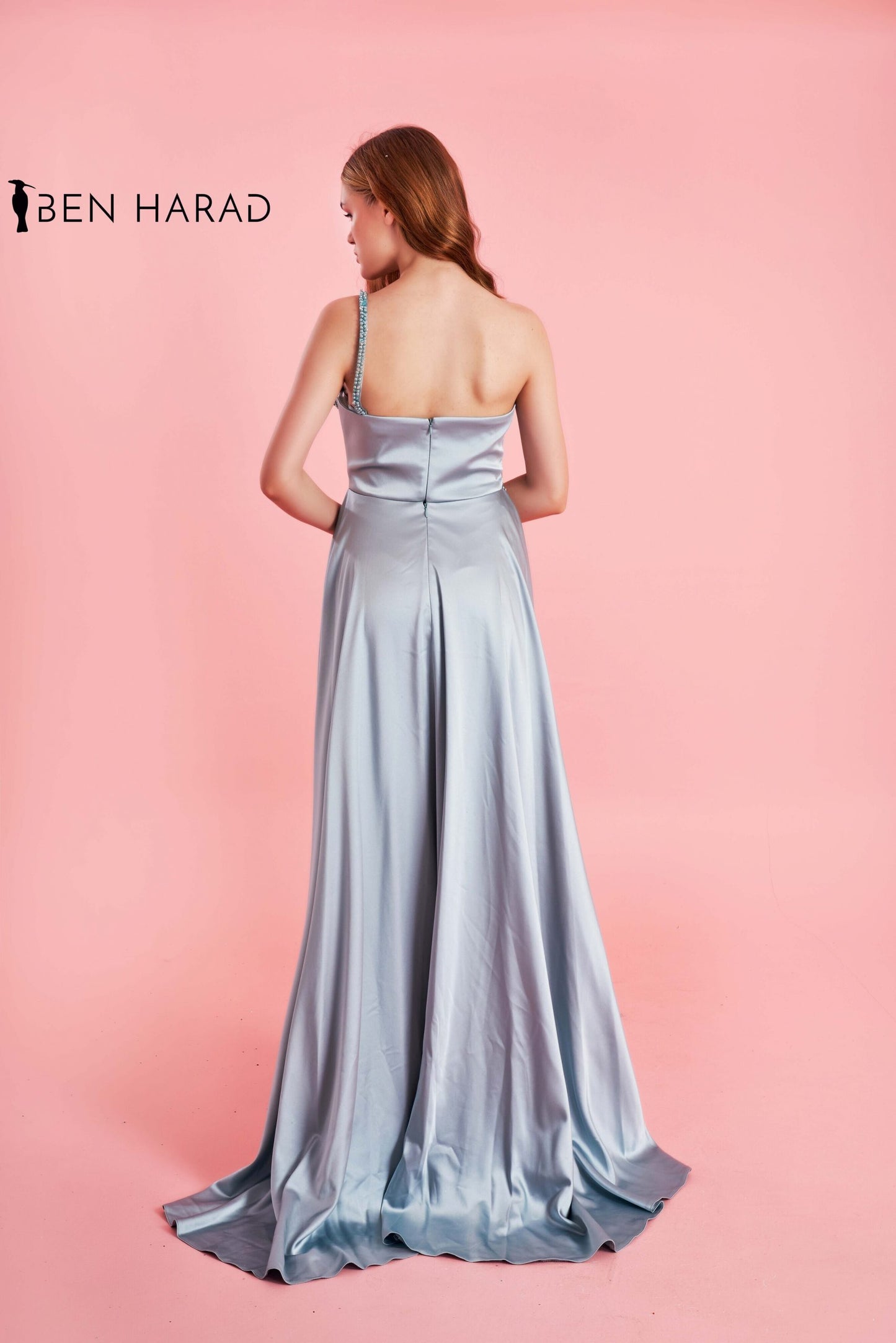 Light Blue Maxi Satin Dress With Attached Skirt