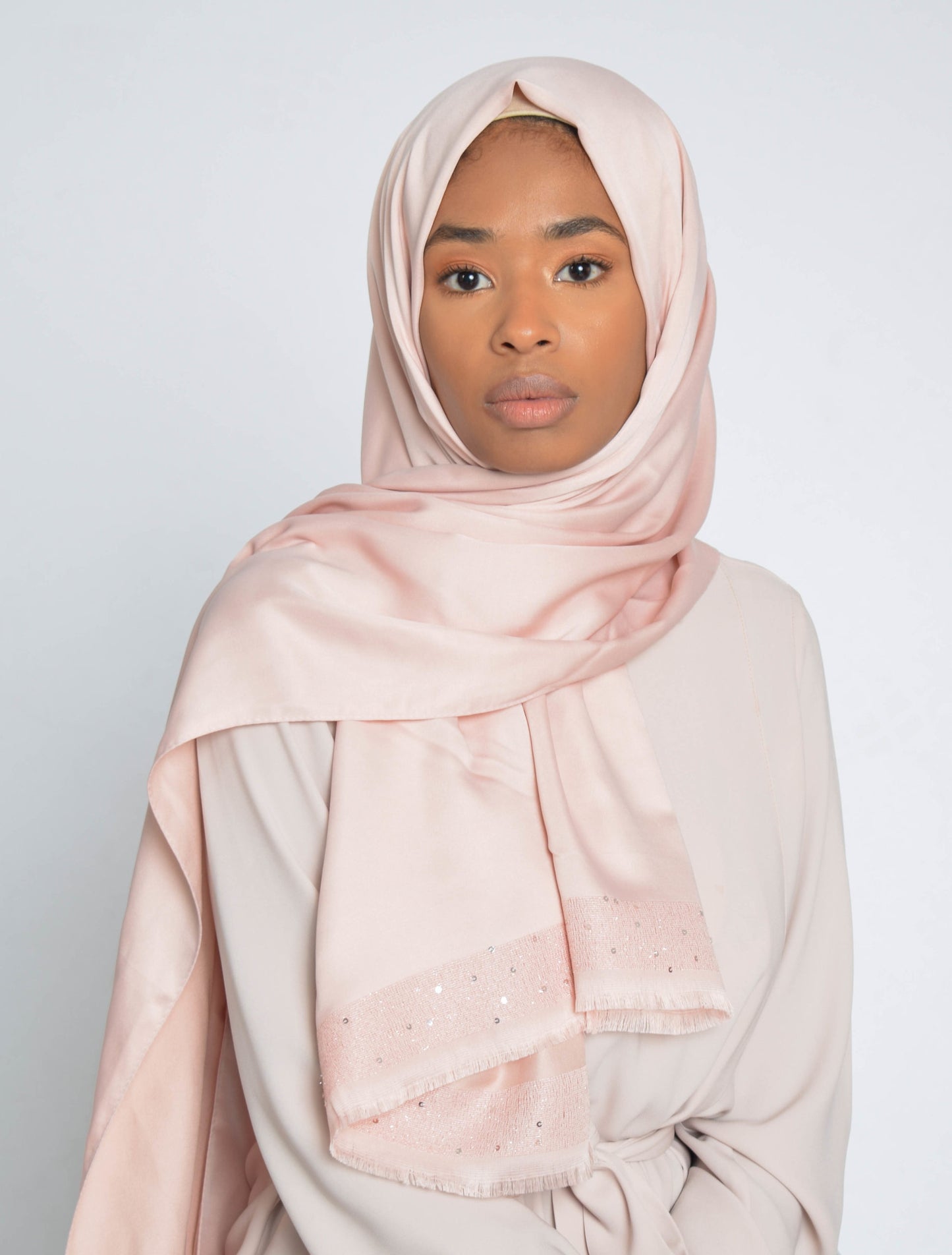 Pearl Blush Sequin Edge Satin Hijab