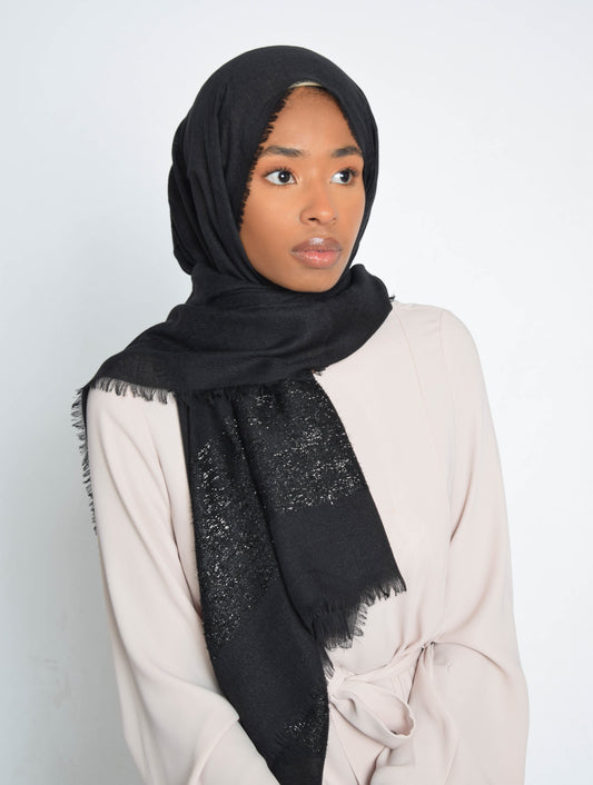 Black Striped Edge Shimmer Hijab