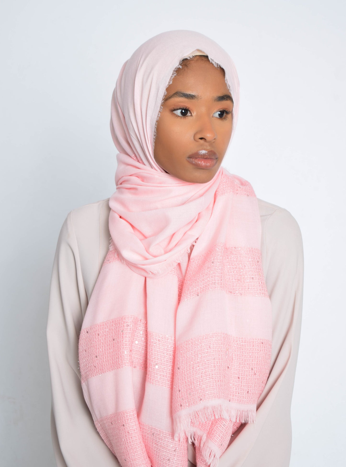 Pink Marshmallow Sequin Edge Hijab