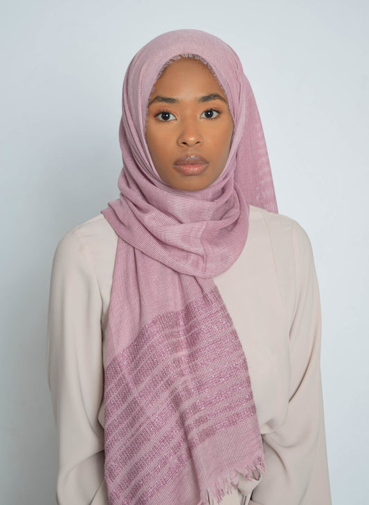 Soft Berry Striped Shimmer Hijab