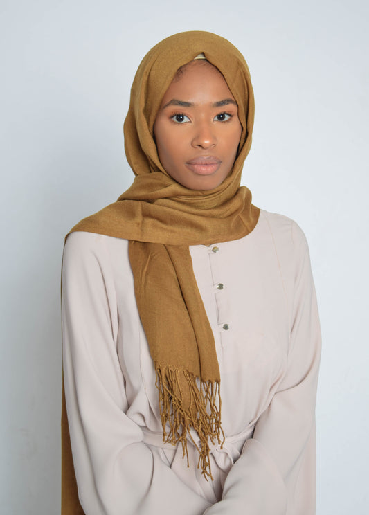 Gold Coffee Pashmina Plain Hijab