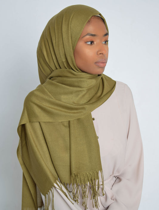 Olive Pashmina Plain Hijab