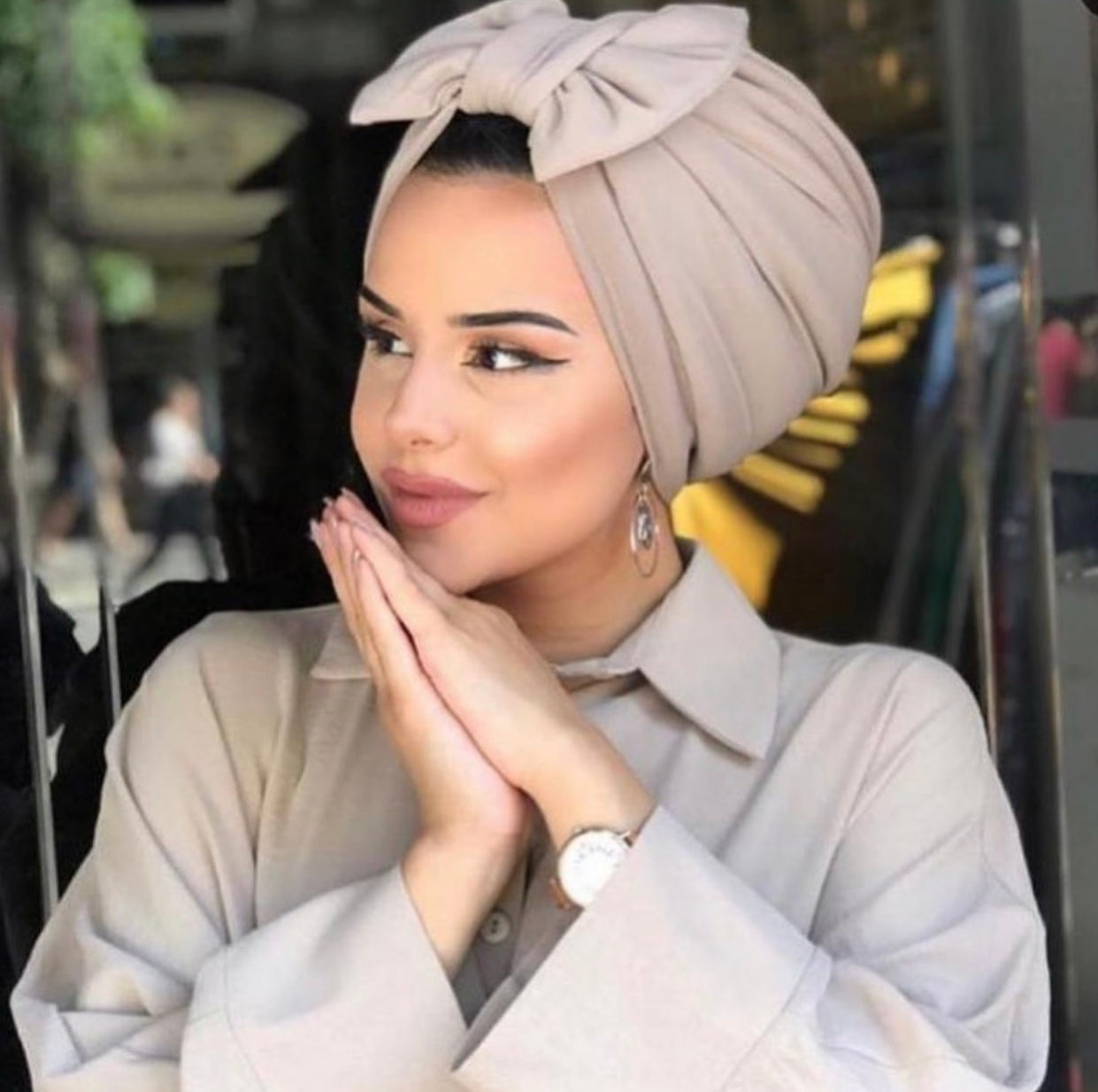 Beige Bow Turban