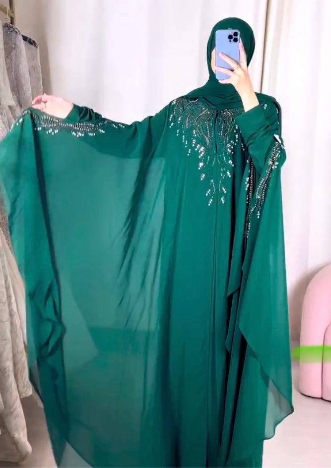 Green Chiffon Butterfly Abaya