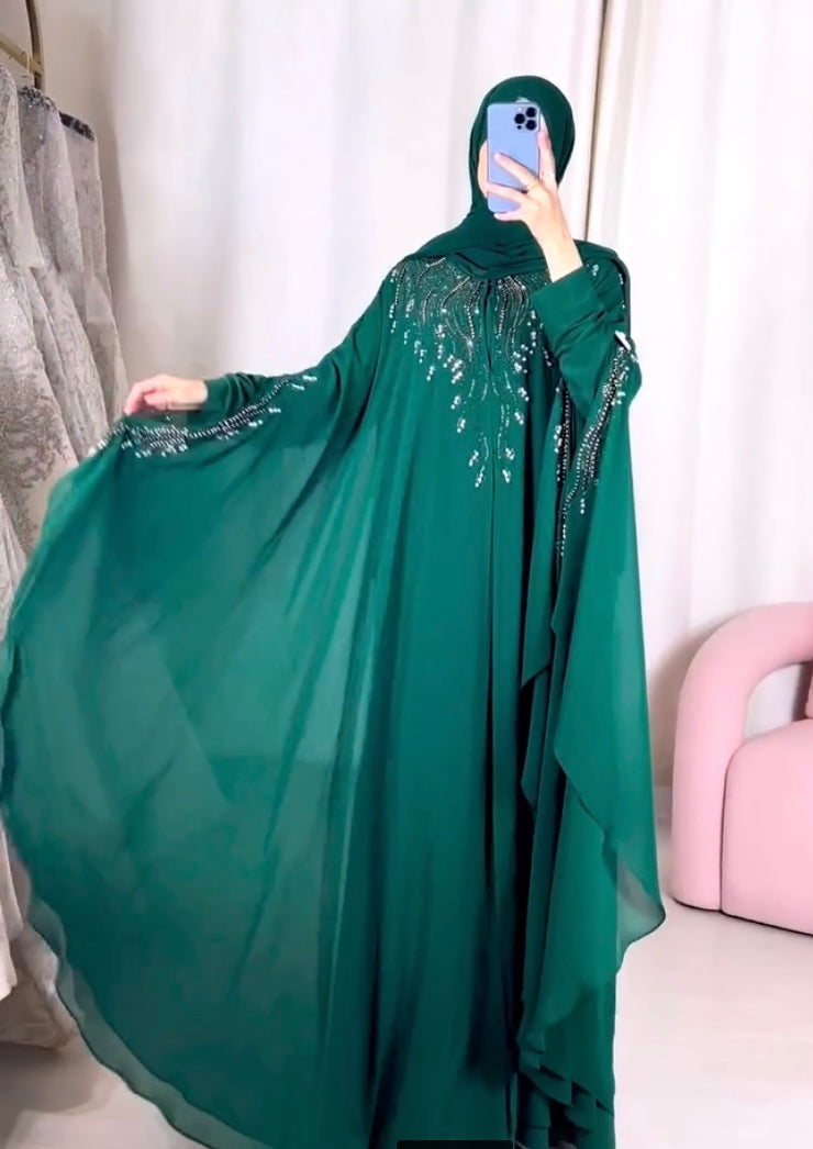 Green Chiffon Butterfly Abaya