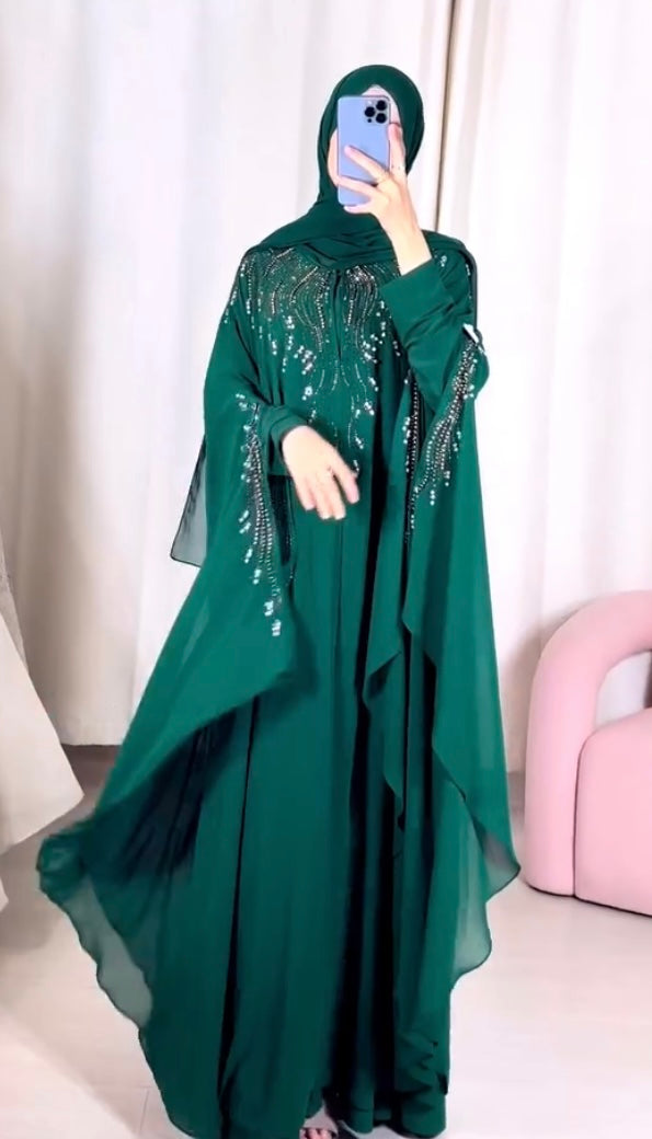 Green Chiffon Butterfly Abaya