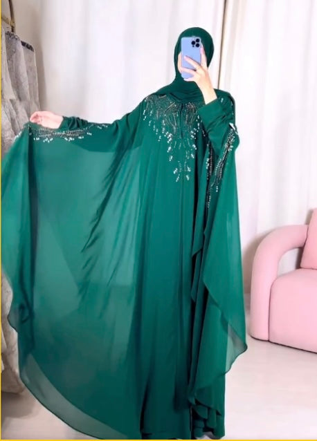 Green Chiffon Butterfly Abaya