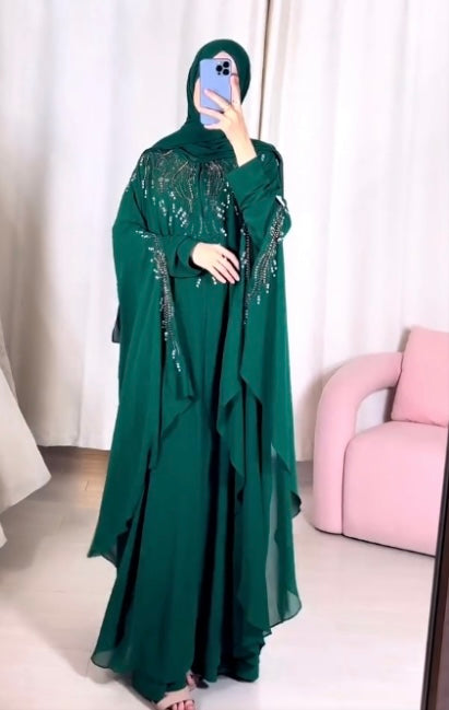 Green Chiffon Butterfly Abaya