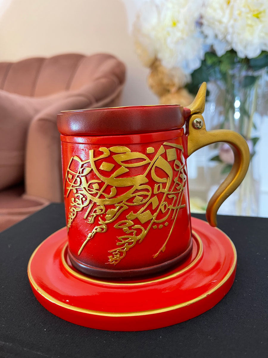 RED TEA CUP STYLE INCENSE BAKHOOR BURNER