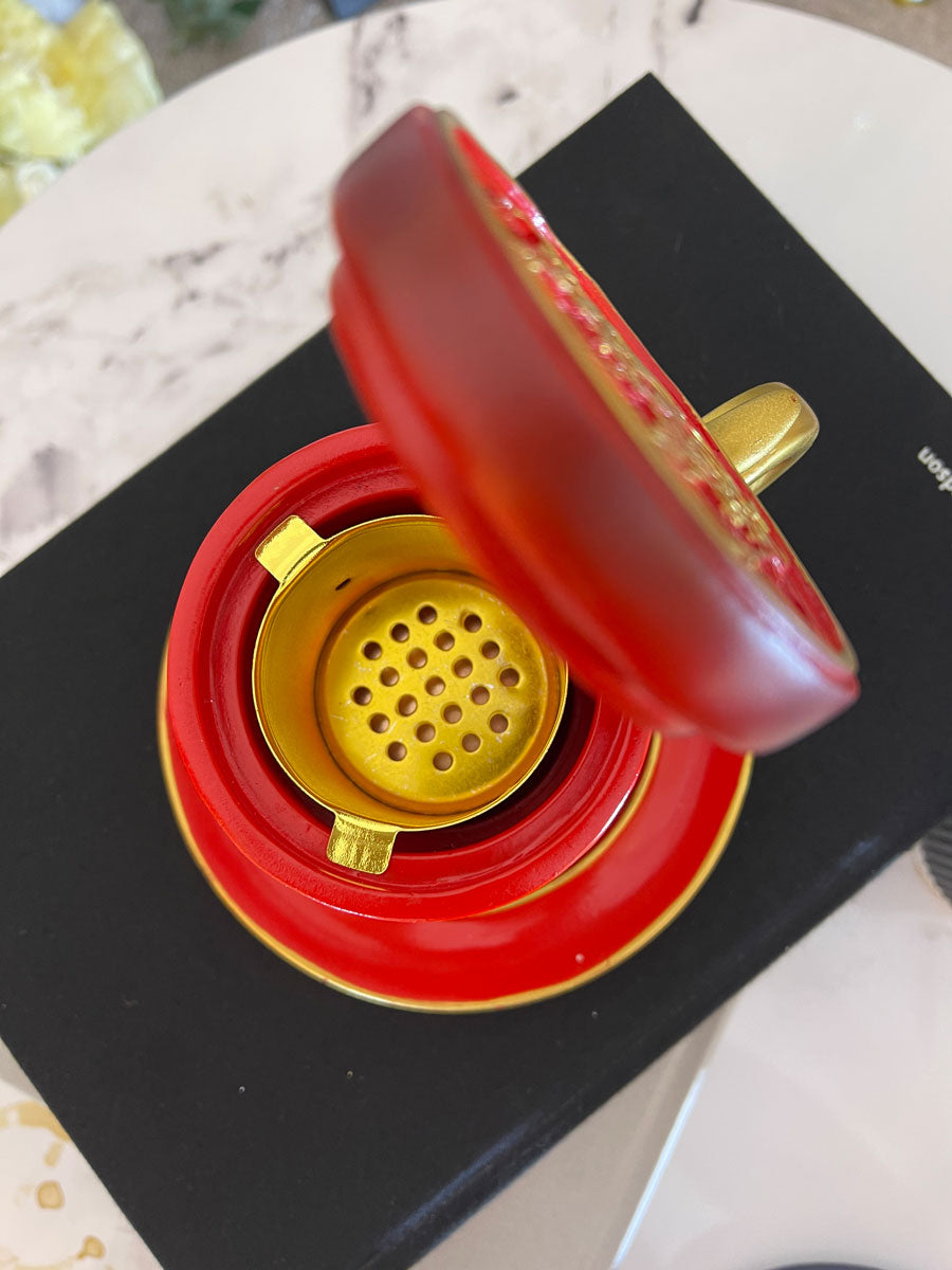 RED TEA CUP STYLE INCENSE BAKHOOR BURNER