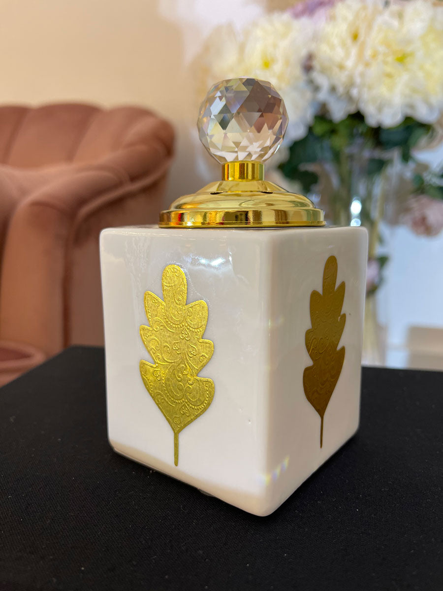 Small White With Gold Design Square Incense Bakhoor Burner