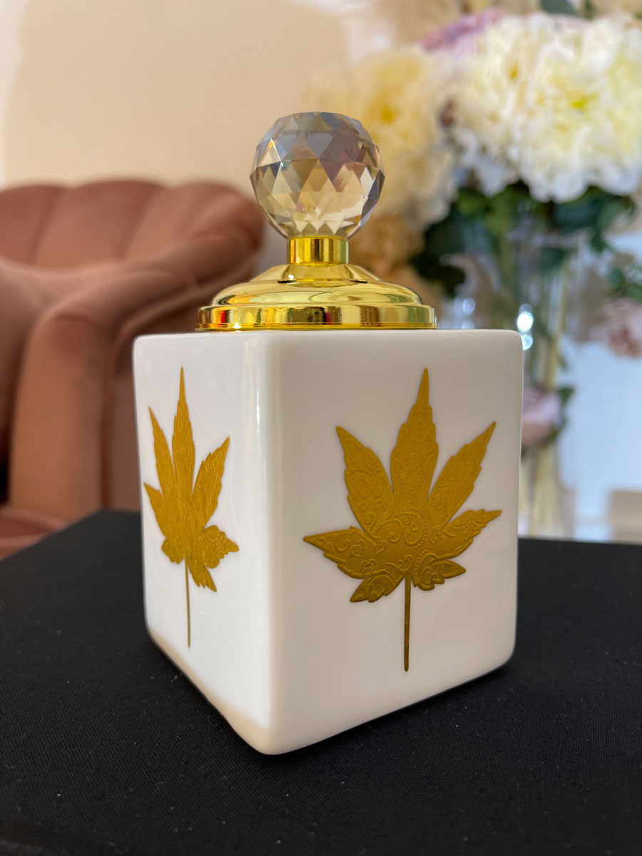 Small White With Gold Leaf Square Incense Bakhoor Burner