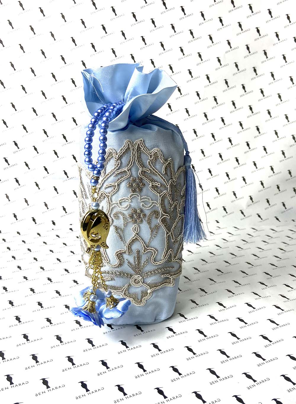 Islamic Luxury Gift Embroidered Pack Of Prayer Rug Prayer Mat With Prayer Beads Tasbeeh
