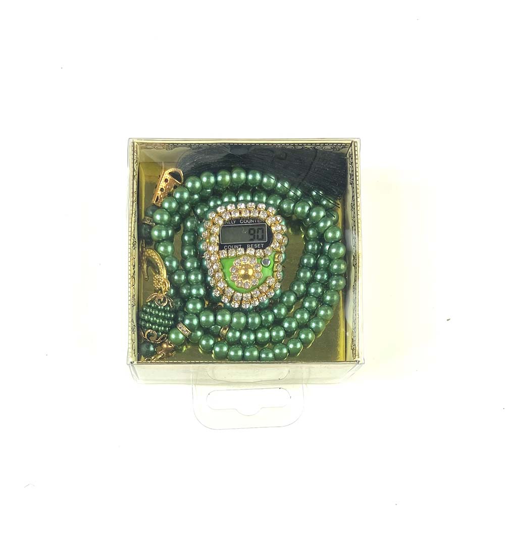 Arabian Gift Box of Personalised Embroidered Ring Counter / Digital dhikr / with Beads / Tasbeeh /Misbaha