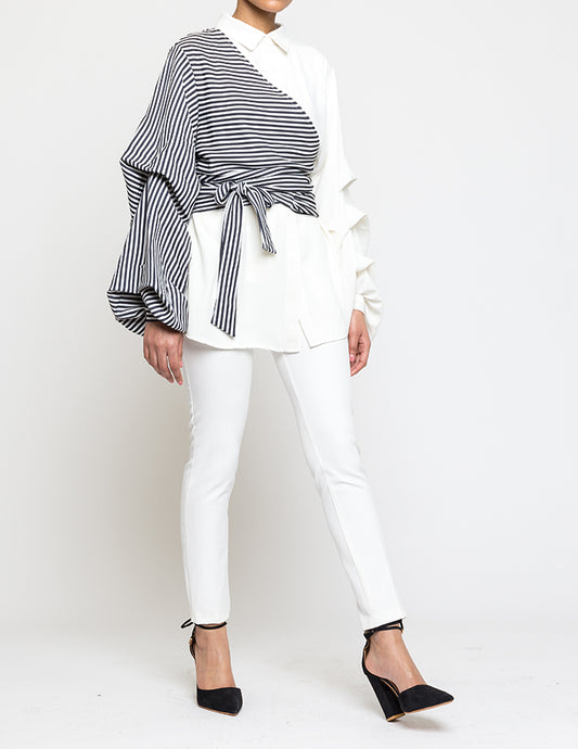 Zebra Cross Blouse With Front Wrap Strap