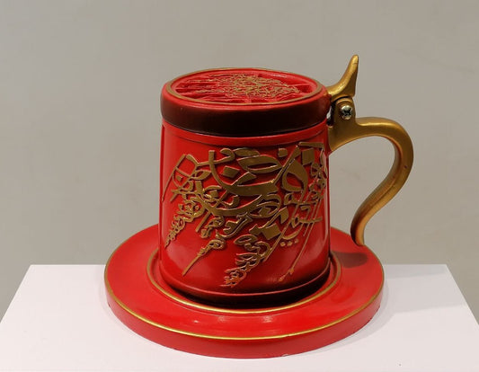 Red Bakhoor Burner with Golden Decorations