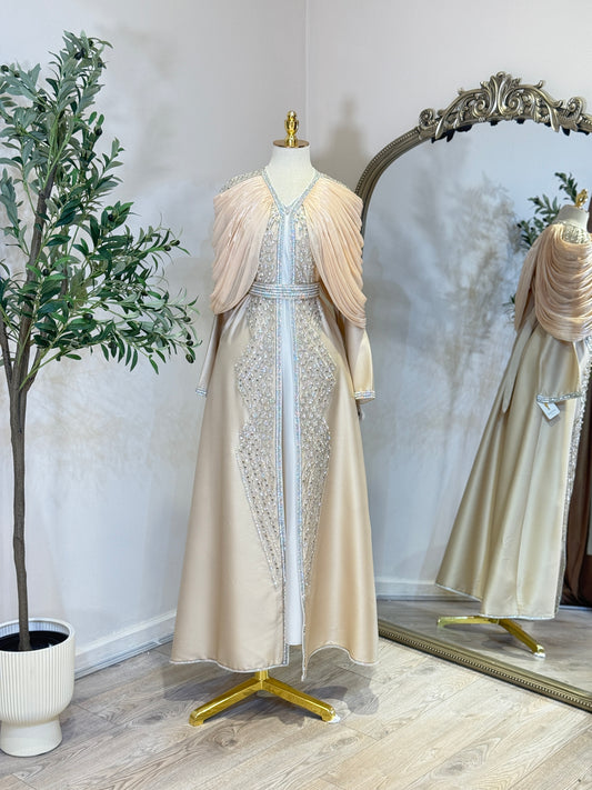 Arela 3 Piece Khaliji Luxury Shoulder Pleated Caftan