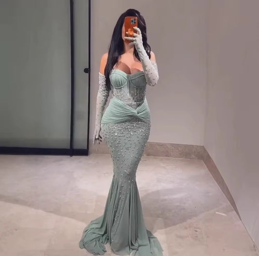 Yara Hand Embroidered Gown with Detached Gloves (Pre-Order)