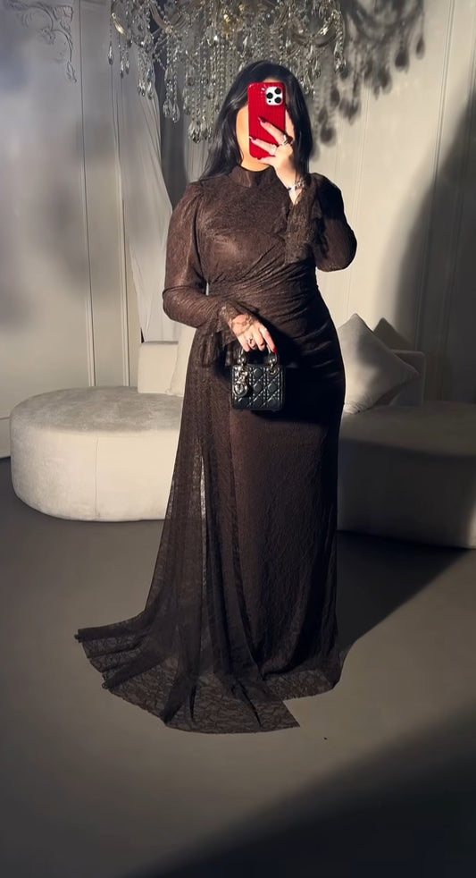 Classic Brown Lace Gown