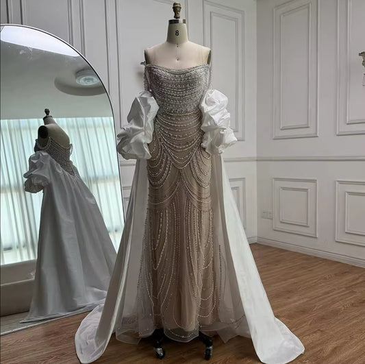 Lula 2 Piece Elegant Detached Cape Gown Hand Embellished (Pre-Order)