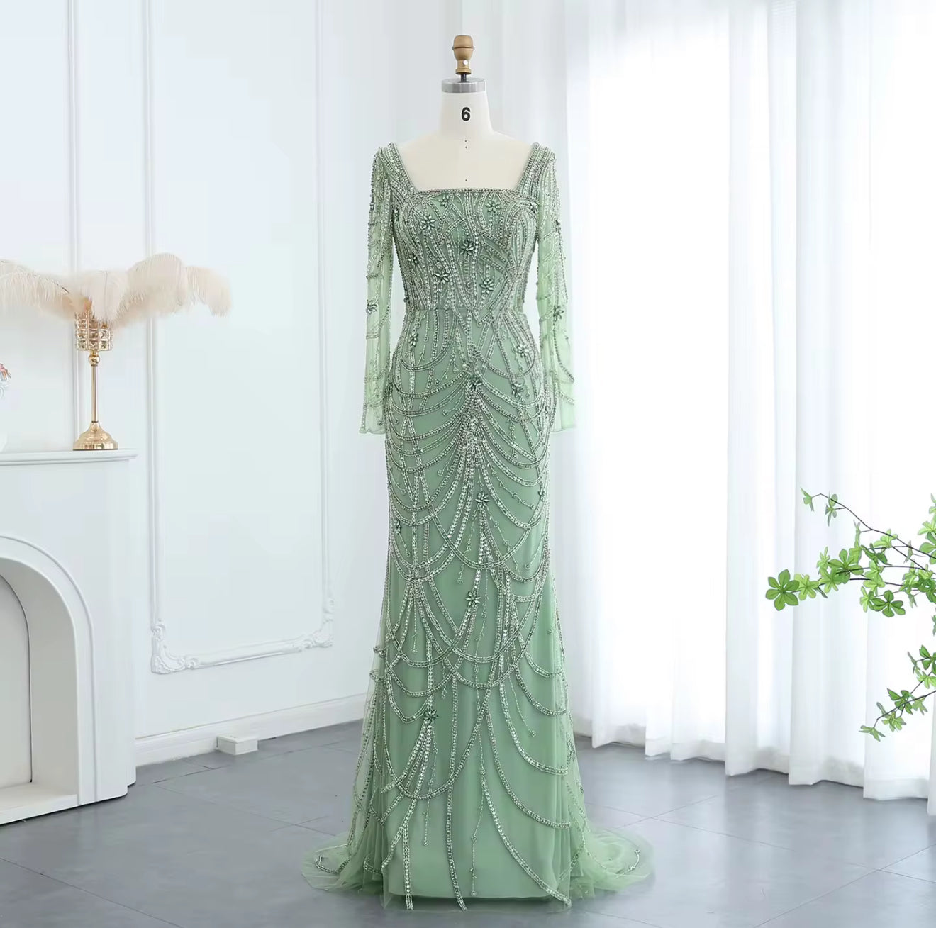 Anya Modest Hand Embellished Gown (pre-order)
