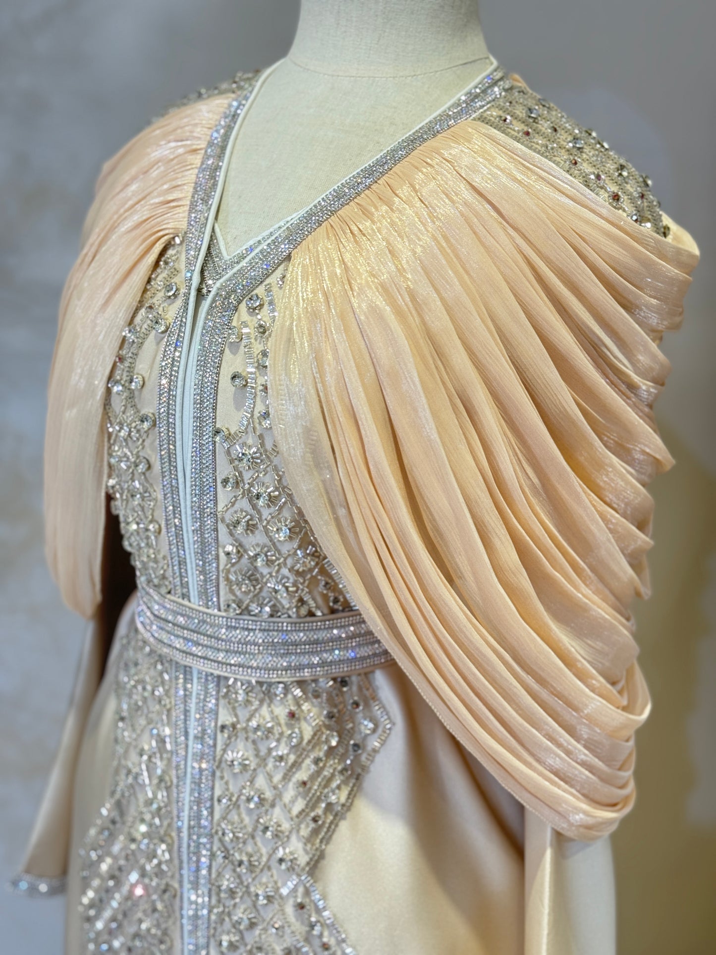 Arela 3 Piece Khaliji Luxury Shoulder Pleated Caftan