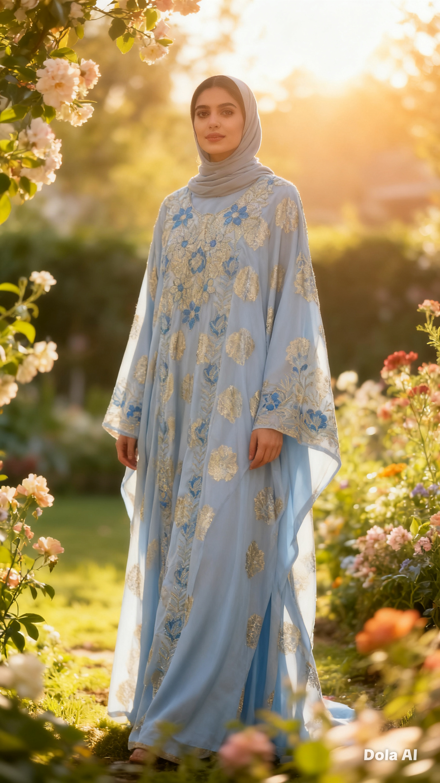 Baby Blue with Gold Printed Crystallised Emirate Thobe