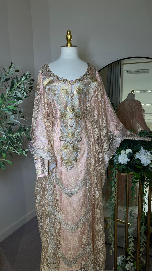 Baby Peach Net Layered Mukhawar